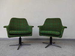Retro fotel pár 2 darab zöld kárpitos forgó fotel szék bútor 5482