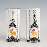 Kispest - Szecessziós váza párban kakas figurával