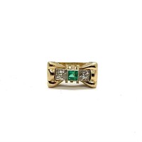 4219. Art Deco Masni Gyűrű Gyémántokkal és Smaragddal