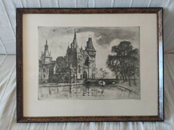 Nándor Varga l.Ajos: vajdahunyad castle signed, in original frame, flawless 57 x 44 cm