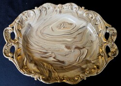 DT/231. 1850-1870.-ből, antik P&S, Portheim & Sons Bohemia márványozott fajansz tál/kínáló