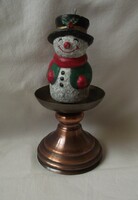 Copper candle holder, candle in the shape of a snowman