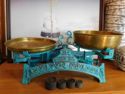 Old kitchen cast iron scale - with weights