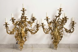 Aranyozott bronz falikar párban- plasztikus nimfa és faun figurával