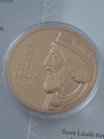 Szent László ,a lovagkirály 24 karátos arannyal bevont emlékérme UNC kapszulában 2012 tanúsítvánnyal