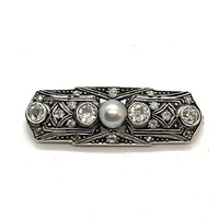 4292. Art Deco Bross Gyémántokkal és Gyönggyel