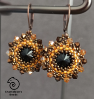 "Fallen Sunflower Beading Earrings" Swarovski kristályos barna színvilágú gyöngyfűzött fülbevaló