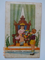 Régi grafikus névnapi üdvözlő képeslap, 1930-as évek