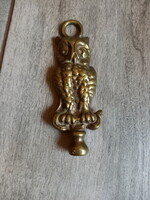 Érdekes régi réz bagoly fali harang markolat (10,3x3,5 cm)