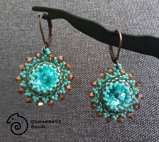 "Turquise Mandala Beading Earrings" Swarovski kristályos türkiz-bronz mandala gyöngyfűzött fülbevaló