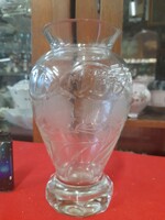 Old biedermeier carved rose glass crystal vase. 20 Cm.