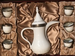 Francia (Limoges) kávéskészlet tortatállal, platina díszítéssel
