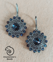 "Denim Blue and Steel Mandala Beading Earrings" Swarovski kristályos kék-acél gyöngyfűzött fülbevaló