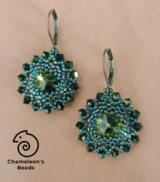 "Dark Olive Mandala Beading Earrings" Swarovski kristályos oliva zöld mandala gyöngyfűzött fülbevaló