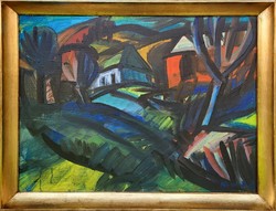 Kunt Ernő (1920 - 1994 Őszi Táj c.Képcsarnokos festménye Eredeti Garanciával!