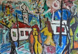 Csepeli Németh Miklós - Találkozás 70 x 100 cm olaj, karton