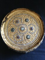 Rare!! Special festive wooden bowl decorated with plates and stones!!! 27X8 cm!!