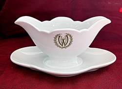 Fehér porcelán  szószos tál babérkoszorús kávéházi hotel logóval