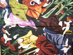Esernyős hölgyek, macskák festett, jelzett selyemkendő, sál