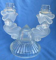 Bohémia, Art Deco üveg gyertyatartó, jelzés nélkül 19 cm magas kartávolság 17 cm