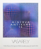 Svéd Vasarely kiállítás plakátsorozat reprintje 1, op-art, optikai térjáték, körök és négyzetek