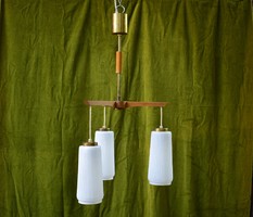 Csillár retro , midcentury mennyezeti lámpa 3 karos festett üveg búra 60-as , 70-es évek 43 x 79 cm
