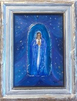 Prima díjas művésztől. Mária és a csillagok. 13x10 cm-es miniatűr miniatúra. Károlyfi Zsófia (1952)