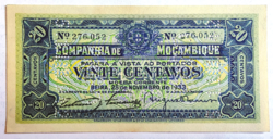 Mozambique 20 centavos 1933 with au-unc perforation