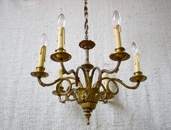 Chandelier antique baroque style, bronze, copper 6 arms lamp candle bulb 50 x 78 cm