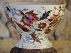 Hand-painted faience petroleum lamp base with Zsolnay pattern