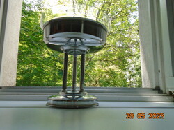 Jugendstil impozáns oszlopos ezüstözött gyümölcskínáló eredeti csiszolt mintás üveg betéttel