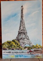 AKCIÓ!"Párizs-az Eiffel toronynál"festmény.70x 50 cm-es feszített vászon
