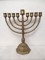 Antik hanukia patinás réz zsidó hanuka gyertyatartó Dávid csillag judaika 9 ágú menóra 213 7148