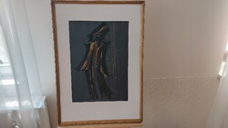 (K) surreal figure painting with frame 50x71 cm