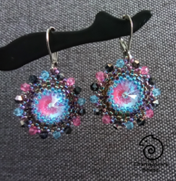 "Violet Rose and Blue Mandala Beading Earrings Swarovski kristályos viola-kék gyöngyfűzött fülbevaló