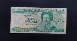 Kelet Karibi Államok - Antigua 5 Dollár 1985, VG+