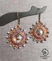 "Black Diamond Mandala Beading Earrings" Swarovski kristályos szürkés színű gyöngyfűzött fülbevaló