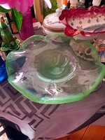 Special aqua green corrugated glass bowl