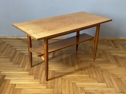 Natural-colored high-gloss retro wooden table with newspaper holder 100 x 48 cm