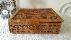 Cane suitcase, picnic basket
