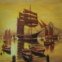 Bánfalvy Ákos "Ködös kikötő (Brigg 1870)" c. olajfestmény ingyen postával