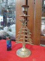 Bronze, copper pine tree pattern candle holder. 22.5 Cm.