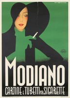 Franz Lenhart Modiano art deco modern cigaretta dohány reklám plakát REPRINT fekete kalapos nő