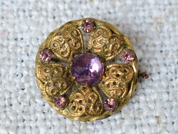 Antique jewelry brooch pin filigree gold-plated metal with semi-precious stone decoration 3cm