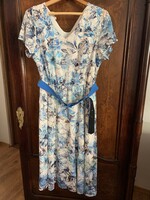 Blue and white lace casual dress with belt in size 46-48