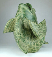 1G701 Régi nagyméretű terrakotta hal alakú kerámia váza 27 cm