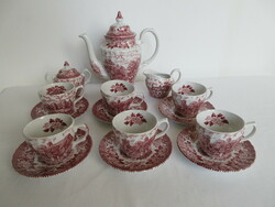 6 Personal red merrie olde English tea set. Negotiable!