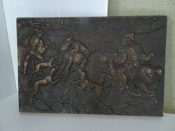 Kutas László vadászjelenetes tömör nehéz bronz falikép.