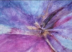 Éva Bodnár: purple flower, abstract, acrylic, wood fiber, 50x70 cm