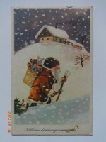 Régi grafikus karácsonyi üdvözlő képeslap - Izsák Magda rajz